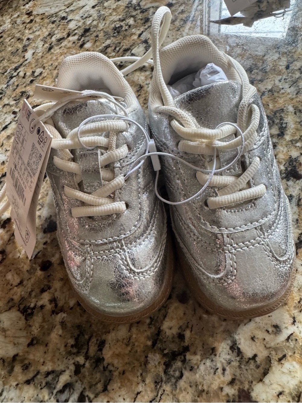 H&M Silver Metallic Lace-Up Kids Sneakers